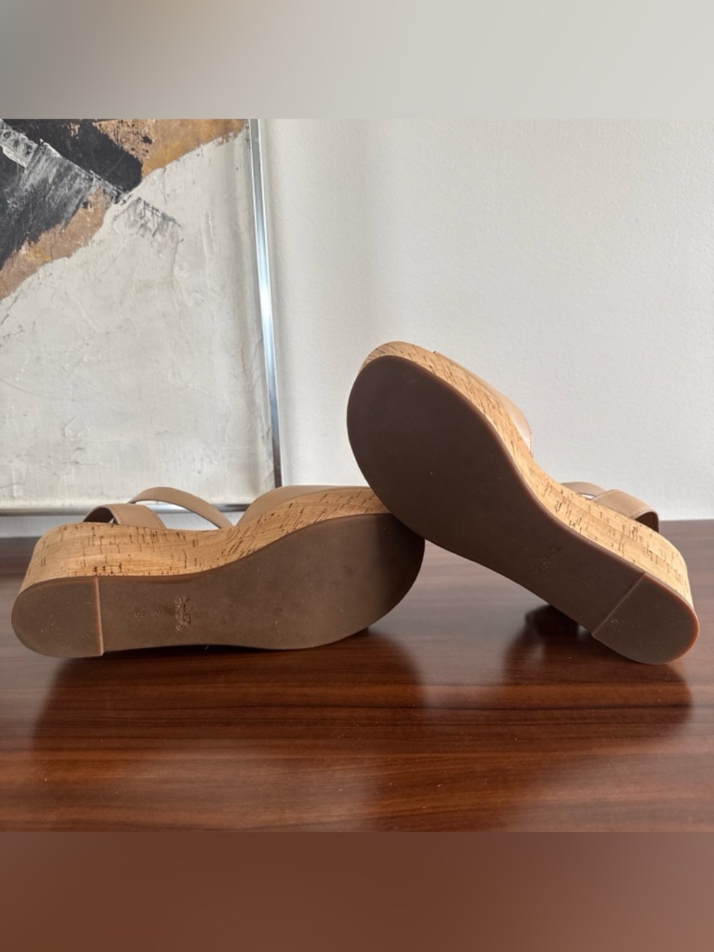 COACH Becka Leather Cork Wedge Sandals Platform Nude Tan Size 8 - Picture 9 of 9